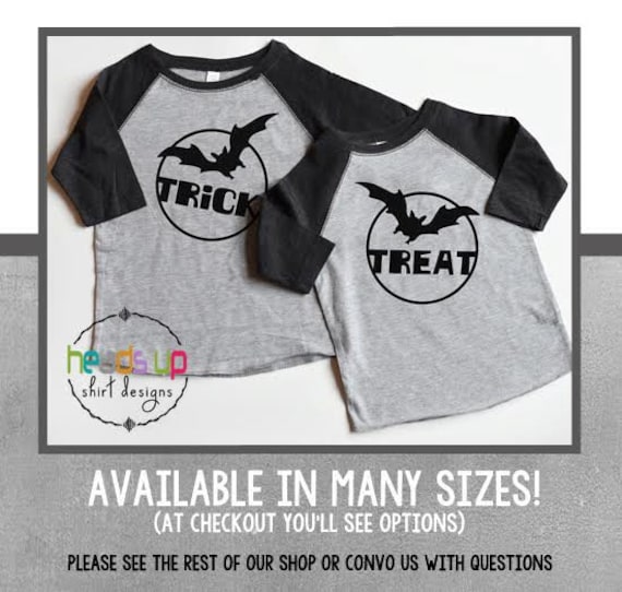 Halloween Shirts Zwillinge Junge Oder Mädchen Trick Or Treat Tshirts Geschwister T-Shirts Kostüm Fledermaus Bodysuits Trendy von HeadsUpTwins