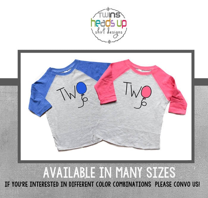 Junge Und Mädchen Twin Zwei Geburtstag Shirts - Zwillinge Zweiten Ballon Raglan T-Shirts 2. Geschwister Passende T-Shirts Trendiges Geschenk von HeadsUpTwins