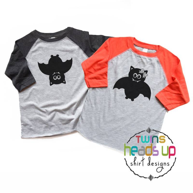 Jungen Mädchen Zwillinge Halloween Fledermaus T-Shirts Und Kostüm Shirts Geschwister Bat Raglan Tshirts Passende Tees Kinder Beliebt von HeadsUpTwins