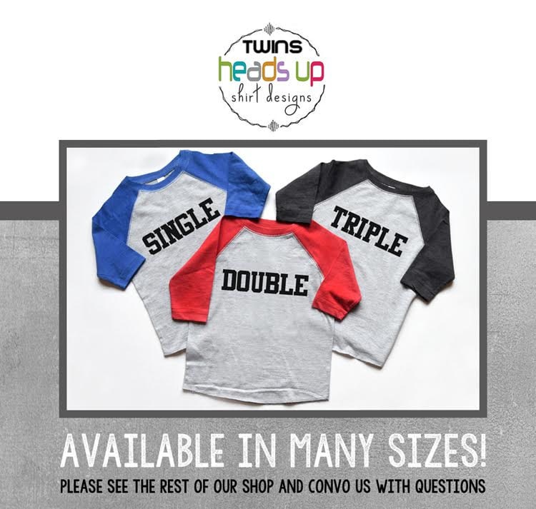Triplett Baseball Shirts Boy/Girl - Raglan T-Shirts Single/Double/Triple Lustige Passende/Coordinating Drillinge Geschenk Trendy von HeadsUpTwins