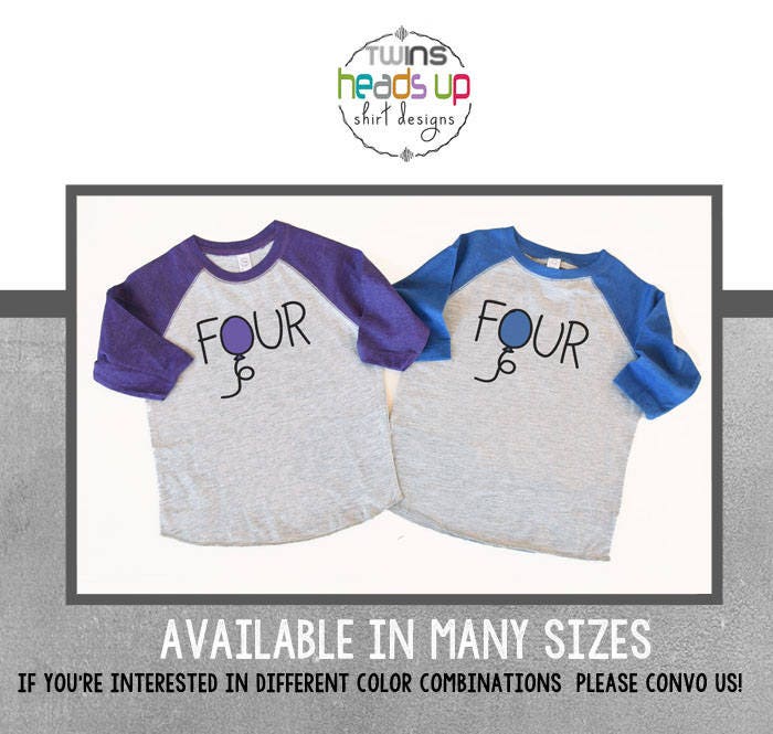 Zwei Junge Mädchen Vier Geburtstag Shirts - Boy/Girl Zwillinge 4. Raglan-T-Shirts Ballons Trendy 4 Twin T-Shirts Kids Kleinkind-Zwillinge-Geschenk von HeadsUpTwins
