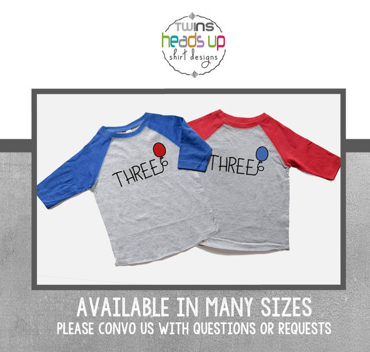Zwei Jungs Drei Geburtstag Shirts Luftballons - 3. Raglan T-Shirts Jungen Zwillinge Dritten Junge Oder Mädchen Geschwister Twin Tees Bday Geschenk Zwei Jungs Drei Geburtstag Shirts Luftballons - 3. Raglan T-Shirts Jungen Zwillinge Dritten Junge Oder Mädchen Geschwister Twin Tees Bday Geschenk von HeadsUpTwins