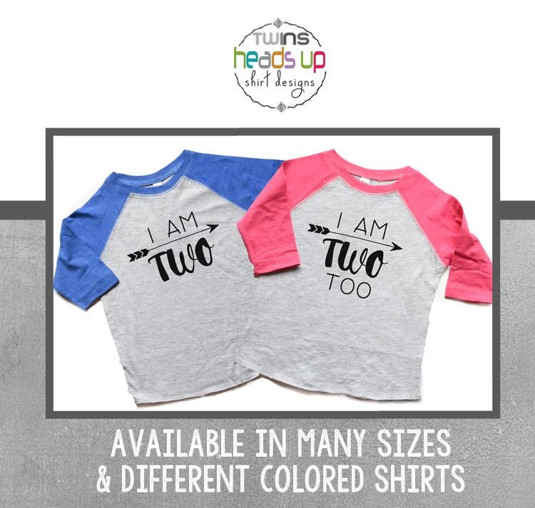 Zwilling Zwei Geburtstag Shirts Raglan Boy/Girl - Ich Bin Zwei/Ich Zu T-Shirts 2. Zwillinge Zweite T-Shirts Trendy Twins von HeadsUpTwins