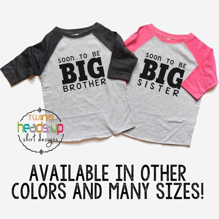 Zwillinge/Geschwister Bald Sein Großer Bruder/Schwester Shirts - Baby Ankündigung Raglan T-Shirts Trendy Big Bro/Sis-T-Shirts Geschenk von HeadsUpTwins