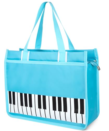 Headsitg Tragetasche mit Klaviertasten, Musiknoten, Schultertasche, wasserdichtes Nylongewebe, wiederverwendbare Einkaufstasche für Damen, Hellblau + weiße Klaviertaste, 15 inches (length) x 4.7 von Headsitg