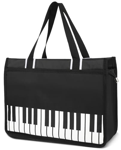 Headsitg Tragetasche mit Klaviertasten, Musiknoten, Schultertasche, wasserdichtes Nylongewebe, wiederverwendbare Einkaufstasche für Damen, Klaviertasten, schwarz, 14.7 * 4.5 * 11in Headsitg Tragetasche mit Klaviertasten, Musiknoten, Schultertasche, wasserdichtes Nylongewebe, wiederverwendbare Einkaufstasche für Damen, Klaviertasten, schwarz, 14.7 * 4.5 * 11in von Headsitg
