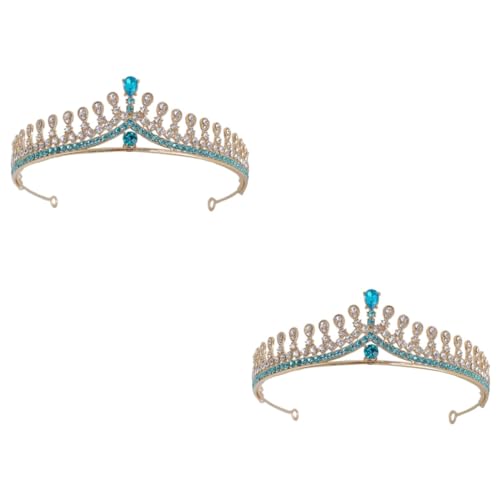 2St Tiara Haarschmuck aus Strass Brautkrone für die Hochzeit wedding hair accessories hochzeits haarschmuck krönner Strasskrone für Damen Kronen für Mädchen Zinklegierung Sky-blue Healeved von Healeved