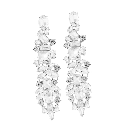 Healeved 1 Paar Retro geometrische Ohrringe Strass-Quasten baumeln klobig kronleuchter pendelleuchte Modeohrringe für Frauen Statement-Ohrringe für Frauen Zinklegierung Weiß von Healeved