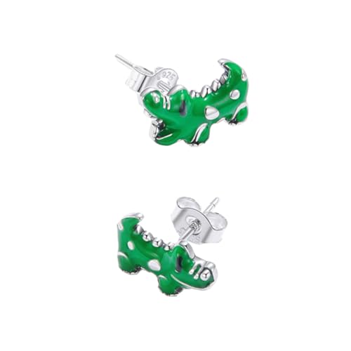 Healeved 1 Paar Sterling Silber Ohrstecker Krokodil Design Grün Lackierte Tierohrringe Modisches Mädchen Accessoire für Festivals und Tägliche Anlässe von Healeved