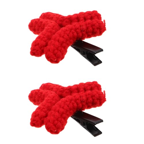 Healeved 1 Paar lustige Haarspangen für Damen – handgestrickte rote Haarspangen mit wütendem Zeichen – originelles Styling-Zubehör, gehäkeltes Haarteil für Partys oder Feiertagsveranstaltungen von Healeved