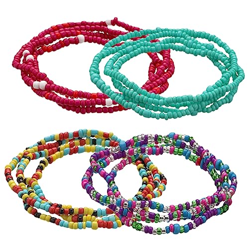 Healeved 1 Satz Bauchkette Bunten Perlen Teiliges Für Strand Sommermode Handgemachte Taillenkette Bikini Sommerkleider Leichter Körperschmuck Für Frauen 4 Stück von Healeved