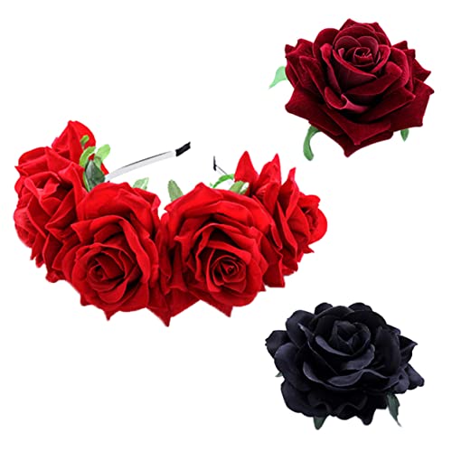 Healeved 1satz Braut Haarschmuck Mit Rosen-haarband Und Haarklammer Für Hochzeiten Abschlussfeiern Und Kostümpartys Leicht Und Komfortabel Rot Für Besondere Anlässe von Healeved