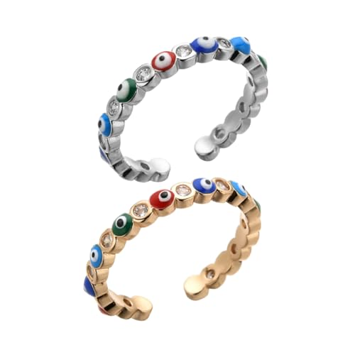 Healeved 1 Satz Evil Eye Ring Verstellbare Ringe Für Damen Offene Ringe Im Minimalistischen Design Für Partys Und Alltagsoutfits 2 Stück von Healeved