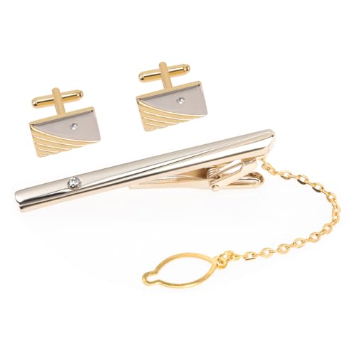 Healeved 1 Satz Goldene Manschettenknöpfe mit Krawattenklammer für Herren Stilvolles für Formelle Anlässe Hochzeiten Business Outfits Sicher der Anwendung Outfit von Healeved