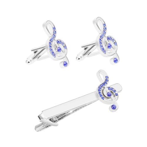 Healeved 1 Satz Herren Krawattenklammer mit Musikalischen Noten und Kristallen Manschettenknöpfe für Business Hochzeiten und Partys Sicher und Einfach zu Verwenden von Healeved