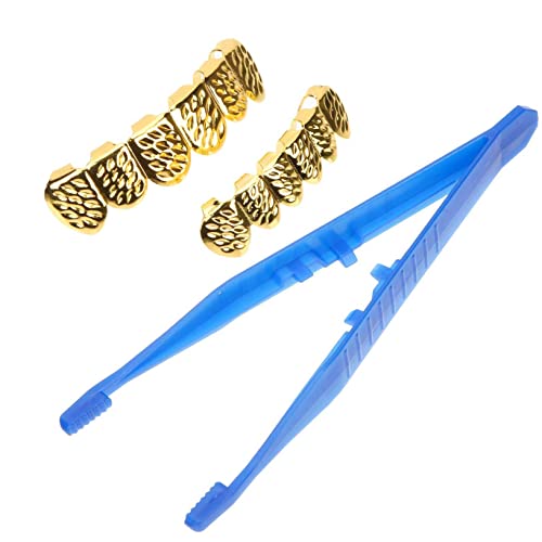 Healeved 1 Satz Hip Hop Goldene Zähne Kostüm Zubehör für Männer Frauen Fake Teeth für Halloween Karneval Cosplay Partys Kreative Verkleidungen Besondere Anlässe von Healeved