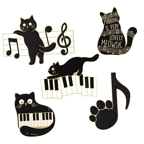 Healeved 5 Stücke Katzen Anstecker Kreative Emaille Broschen für Rucksäcke Niedliche Musik Pins Langlebige Katzen Dekoration Modisches Accessoire für Frauen von Healeved