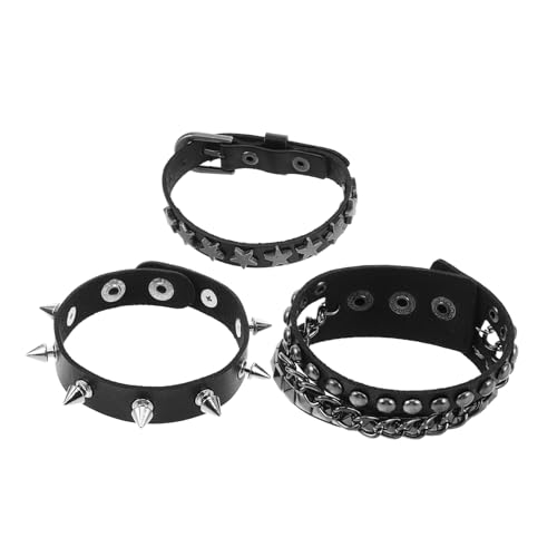 Healeved 1 Set Punk Kunstleder Nieten Rock Armband Für Männer Frauen Gothic Manschette Armband Armreif Armband Rocker Outfits Für Mann Frau von Healeved