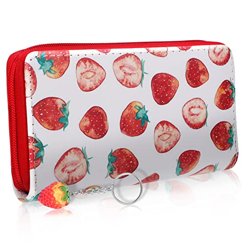 Healeved 1 Stück Erdbeer Geldbörse Damen Langer PU Clutch Organizer mit Süßem Erdbeermuster für Shopping Reisen und Freizeit Viel für Karten und Münzen Tragbar und von Healeved