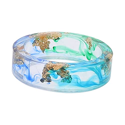 Healeved 1 Stück Harzgoldfolienring Schmuck Goldringe für Damen Schlüssel Ringe für Frauen goldene Ringe Fingerring mit Goldfoliendekor Kunstharzring kreativer Harzring Gold Blatt Blau von Healeved