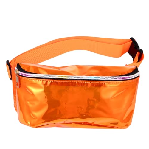 Healeved 1 Stück PVC Transparent Holografische Bauchtasche für Damen Verstellbare Umhängetasche mit Reißverschluss für Outdoor Aktivitäten und Festivals Orange von Healeved