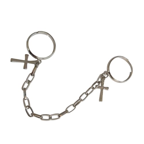 Healeved 1 Stück Punk Chain Ring mit Zwei Kreuz Designs Stilvoller Finger Schmuck für Herren und Damen Robuste und Leichte Kette Einzigartige Hand Jewelry Deko für Fashion Statement von Healeved