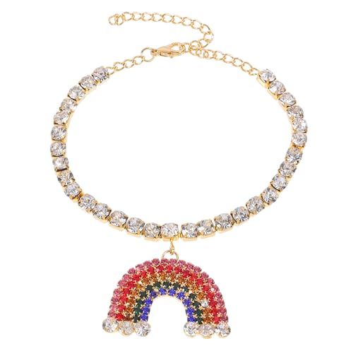 Healeved 1 Stück Regenbogen Fußkettchen Damen Stilvolles Fußschmuck mit Glitzer Rhinestones Strand Party Knöchelkette für Frauen Geschenkidee für Freunde Familie von Healeved