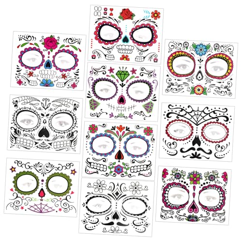 Healeved 10 Blätter Halloween-gesichtsaufkleber Maske Party Funkeln Temporäre Halloween-tätowierung Temporärer Aufkleber Festival-aufkleber Aufkleber Zubehör Wassertransferdruck von Healeved