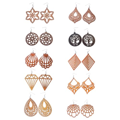 Healeved 10paare Baumelnde Ohrringe Für Damen Aus Holz Mit Afrikanischem Muster Hübsche Tropfenohrringe Für Teenager-mädchen Statement-ohrschmuck Für Elegante Anlässe von Healeved