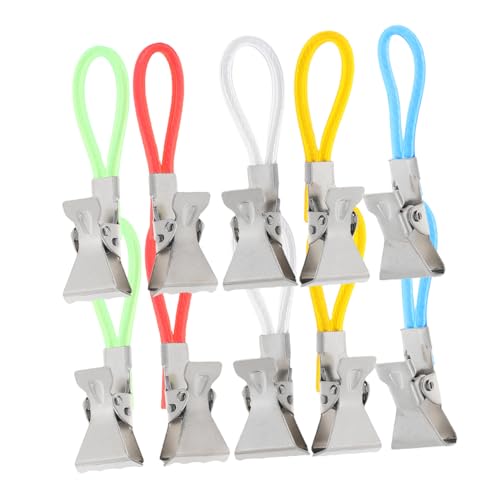 Healeved 10 Pcs Metalltuchklammern Mit Hängendes Seil Multifunktionales Badezimmer Hakenklammern Für Handtücher Geschirrtücher Strandtücher Wiederverwendbare Handtuchklemmen von Healeved