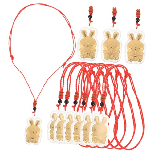 Healeved 10 Stück Häschen Anhänger mit Roten Bändern Neujahr Chinesisches Schlüsselanhänger Halskette für DIY Projekte Kreative von Healeved