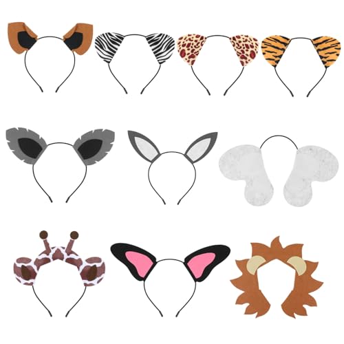 Healeved Tierhaarband 10 Stücke Kostüm Karneval Kopfschmuck Requisiten Für Kinder Und Erwachsene Einzigartige Haarreifen Mit Tierohren Für Party Und Festival von Healeved