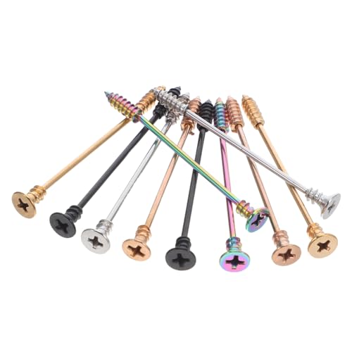 Healeved 10 Stück Teiliges Ohrstecker aus Edelstahl Schraubverschluss Unisex Hypoallergen Stil Modische Flachrückige Ohrpiercing Schmuck für Alltag und Party in Schwarz Gold Silber Rosa von Healeved