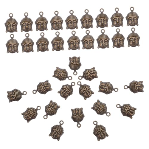 Healeved 100 Stück Buddha Kopf Perlen Vintage Anhänger Charms aus Metalllegierung für Schmuckherstellung DIY Armbänder Halsketten Spirituelle Bastelperlen mit Vorgebohrten Löchern von Healeved