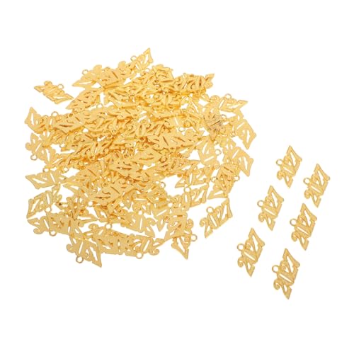 Healeved 100 Stück Jahr Anhänger Charms Goldfarben Quastenanhänger für DIY Schmuckherstellung Leichte Legierung Langlebig und Farbbeständig Geeignet für Armbänder Halsketten von Healeved