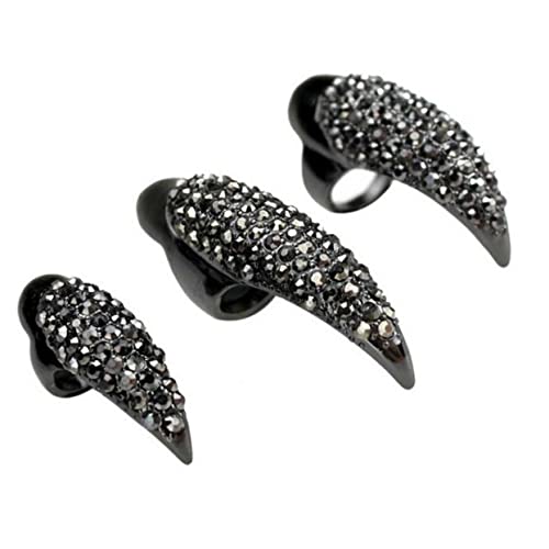 Healeved Gothic Fingerring Krallenpfoten 10 Stück Mit Kunstkrallen in 3 Größen (l) Punk Fingerringe Für Cosplay Und Halloween Unisex Schwarz Mit Strassverzierung von Healeved