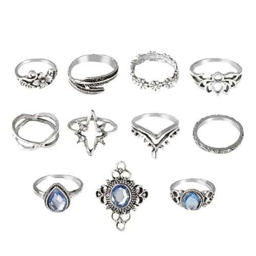 Healeved 11 Stück Teiliges Retro Damen Ringset mit Filigranen Dekorativen Fingerringen aus Legiertem Material Verstellbar Modische Schmuckstücke für Alltag Party und Besondere Anlässe von Healeved