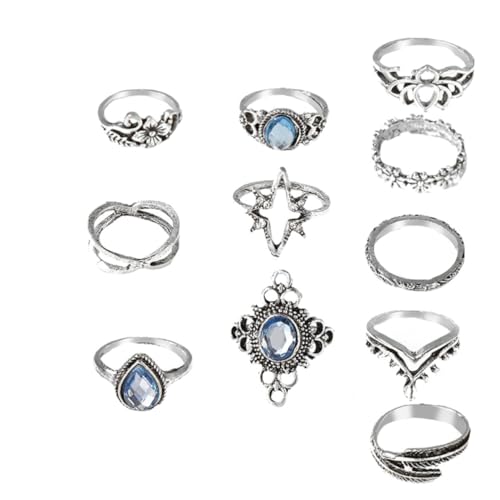 Healeved 11 Stück Teiliges Vintage Alloy Finger Rings mit Gravur und Funkelnden Modische Knöchelringe für Damen Langlebig Hautfreundlich für Alltag und Party von Healeved