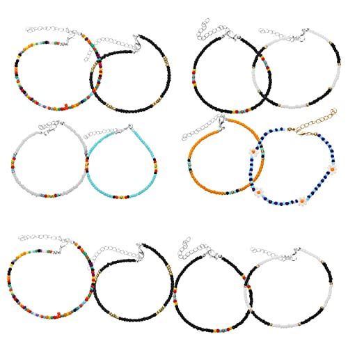 Healeved 12 Stck Bunte Perlen Fußkette Damen Teiliges Mehrschichtige Bead Fußkette Eleganter Strand Schmuck für Sommer Festivals und Besondere Anlässe von Healeved
