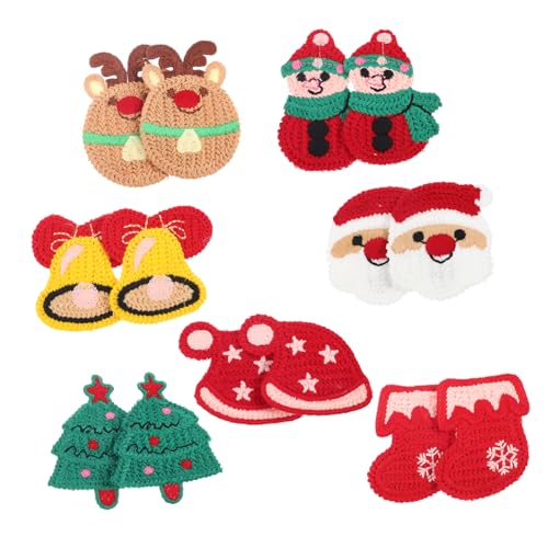 Healeved 14 Stück Teiliges Weihnachts Haarschmuck Haarklammern mit Strickdesign für Mädchen Bunte Xmas Haarspangen mit Rentier Schneemann Weihnachtsbaum und Glocken Festliche von Healeved