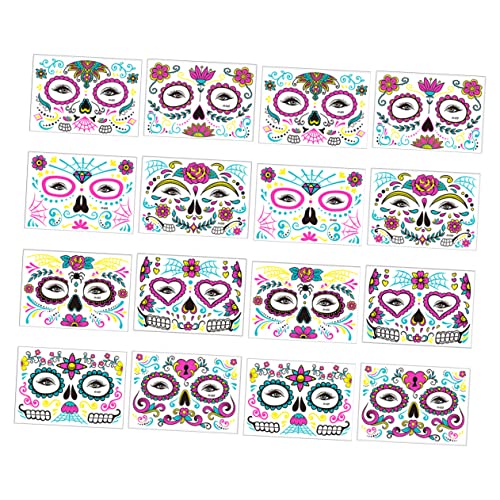 Healeved 16 Blatt Fluoreszierende Halloween Gesichtstattoos Temporäre Neon Gesichtssticker für Erwachsene und Wasserfeste Halloween Tattoos Aufkleber für Karneval Maskenball und Healeved 16 Blatt Fluoreszierende Halloween Gesichtstattoos Temporäre Neon Gesichtssticker für Erwachsene und Wasserfeste Halloween Tattoos Aufkleber für Karneval Maskenball und von Healeved
