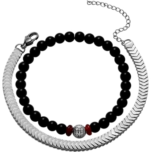 Healeved 1Satz Doppelschicht Perlenarmband für Herren Modisches Hip Hop Armband mit Coolem Design für Geburtstage oder Feiertage Perfektes Handgelenk Dekorationsaccessoire von Healeved