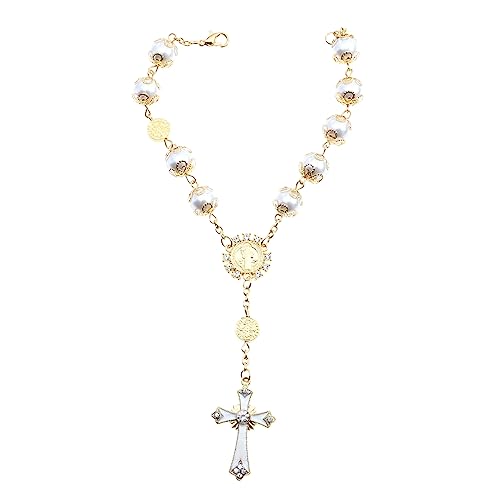 Healeved Retro Katholisches Perlenarmband Mit Kreuz Elegante Verbindungs-kette Für Frauen Religöse Symbolik in Weiß Für Anlässe Und Alltag von Healeved