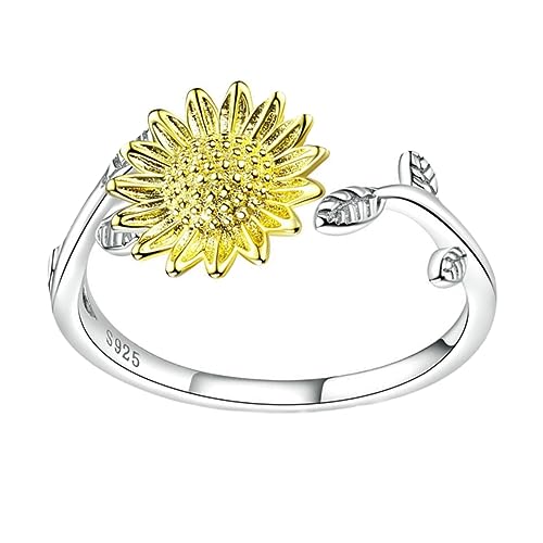 Healeved Silberner Sonnenblumenring für Damen Verstellbar S925 Eleganter Fingerring Schmuck für Besondere Anlässe von Healeved