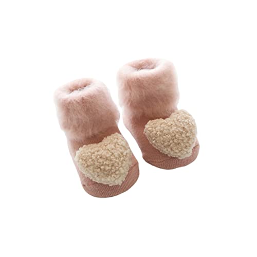 Healeved 1paar Neuer Titel Süße Socken Für Winter Dicke Rutschfeste Boden-socken Für Neugeborene Monate Rosa Mit Herz Fünf-punkte-beschreibung Einfaches Aber Modisches Design Für von Healeved