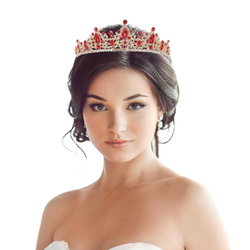Healeved 1stück Rhinestone Krone Mit Seitenkamm Luxuriöse Retro-hochzeitskrone Für Fotografie Rotes Haarschmuck-accessoire Elegant Und Für Besondere Anlässe von Healeved