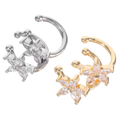 Healeved 2 Paar Blumen-Ohrmanschetten-Ohrringe – Strass-Blumen-Ohrwickel-Clip auf Knorpel-Ohrringen, nicht durchdringender Schmuck für Frauen, Teenager-Mädchen, Geburtstag, Neujahr von Healeved