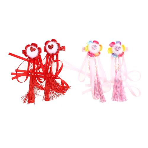 Healeved 2paare Haarnadel Mit Chinesischer Blume Und Herz Quasteanhänger Plüsch Haarspange Für Damen Und Mädchen Vielseitig Einsetzbar Für Jeden Anlass von Healeved