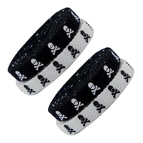 Healeved 2 Paar Schädelmuster Schnürsenkel Flache Schuhbänder für Damen und Herren für Sneakers Freizeit und Laufschuhe Strapazierfähiges Modisches Design von Healeved