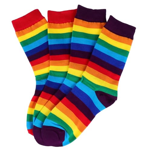 Healeved 2 Paare Bunte Baumwollsocken Mittelgroß Atmungsaktiv Warm Gestreift Casual Strümpfe für Damen und Herren von Healeved